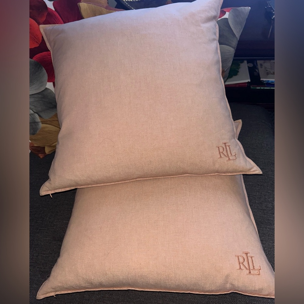 Oversized 22x22" Ralph Lauren Blush Pink Square Throw Pillow Set of 2